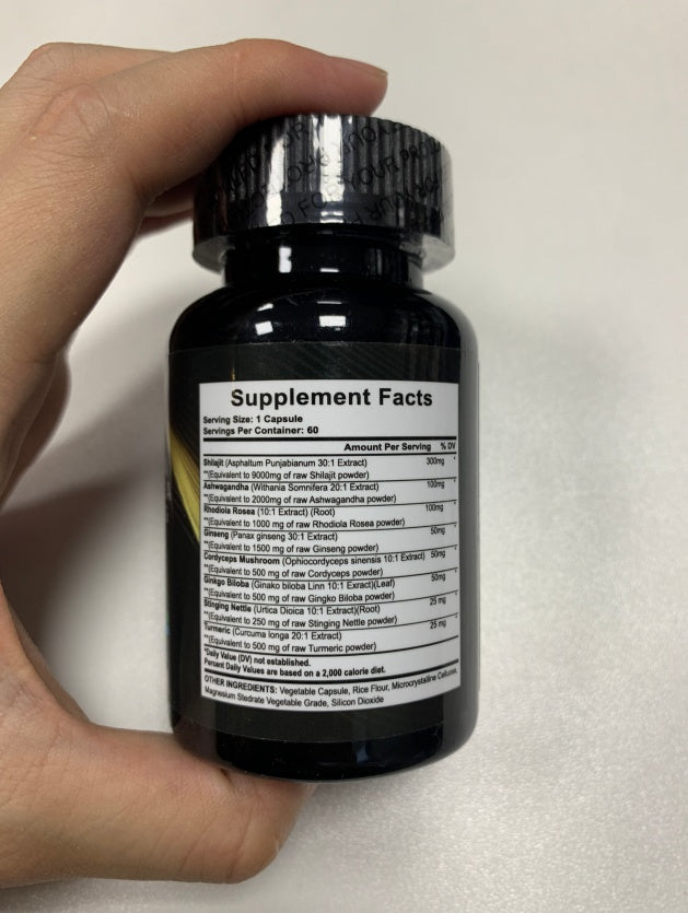 Shilajit Pure Himalayan 9000MG, Energy Booster Ashwagandha 2000MG, Rhodiola Rosea 999MG, Panax Ginseng 1500MG, Turmeric 500MG, Ginkgo Biloba 500MG, Stinging Nettle 250MG Cordyceps Mushroom 500